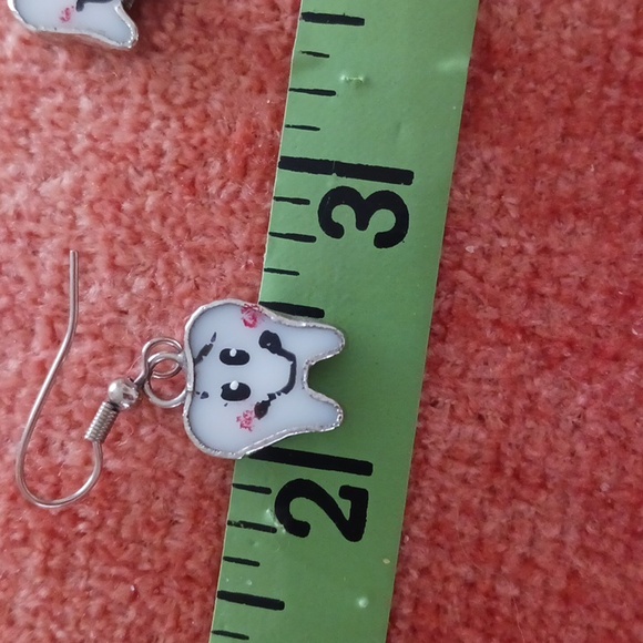 Switchables drop earrings pin pendant set stained glass tooth  white silver - Picture 9 of 9